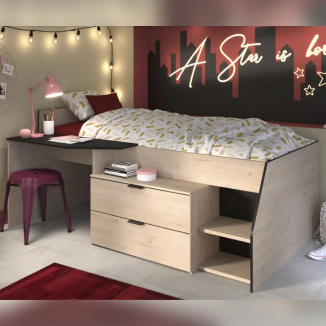 Modern Juvenile Bed with Storage and Desk