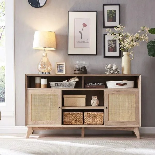 Selda TV Cabinet – Boho-Chic Rattan & Wood Design