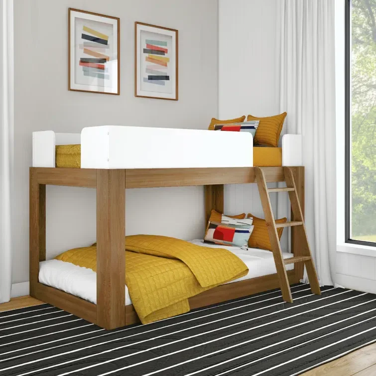 White/Pecan Ambur Twin over Twin Solid Wood - Model A835