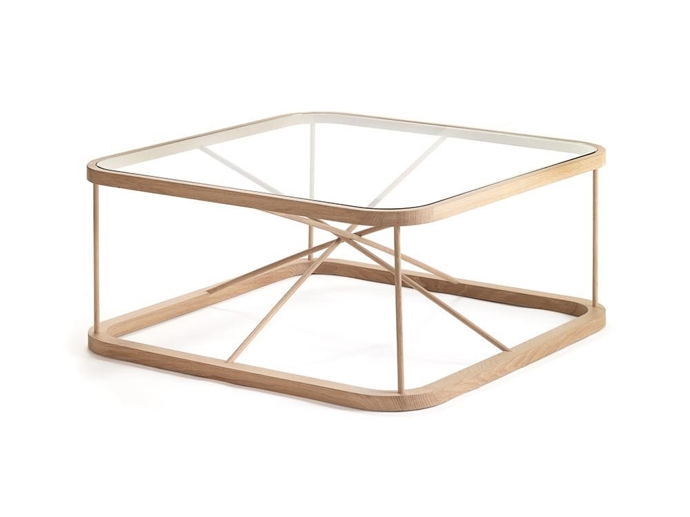 XL Square wood and glass coffee table