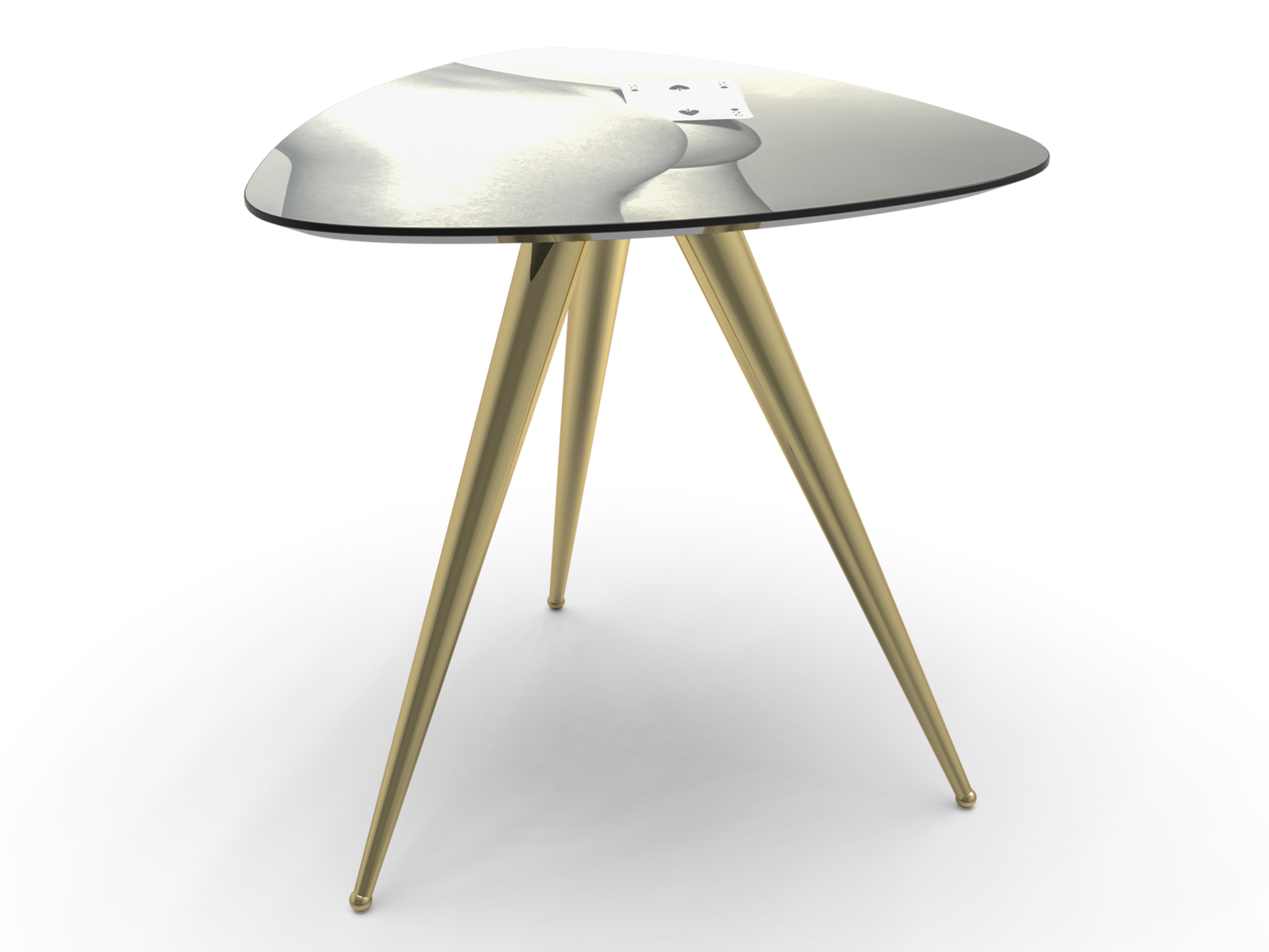 TWO OF SPADES — Triangular coffee table with MDF top and metal legs