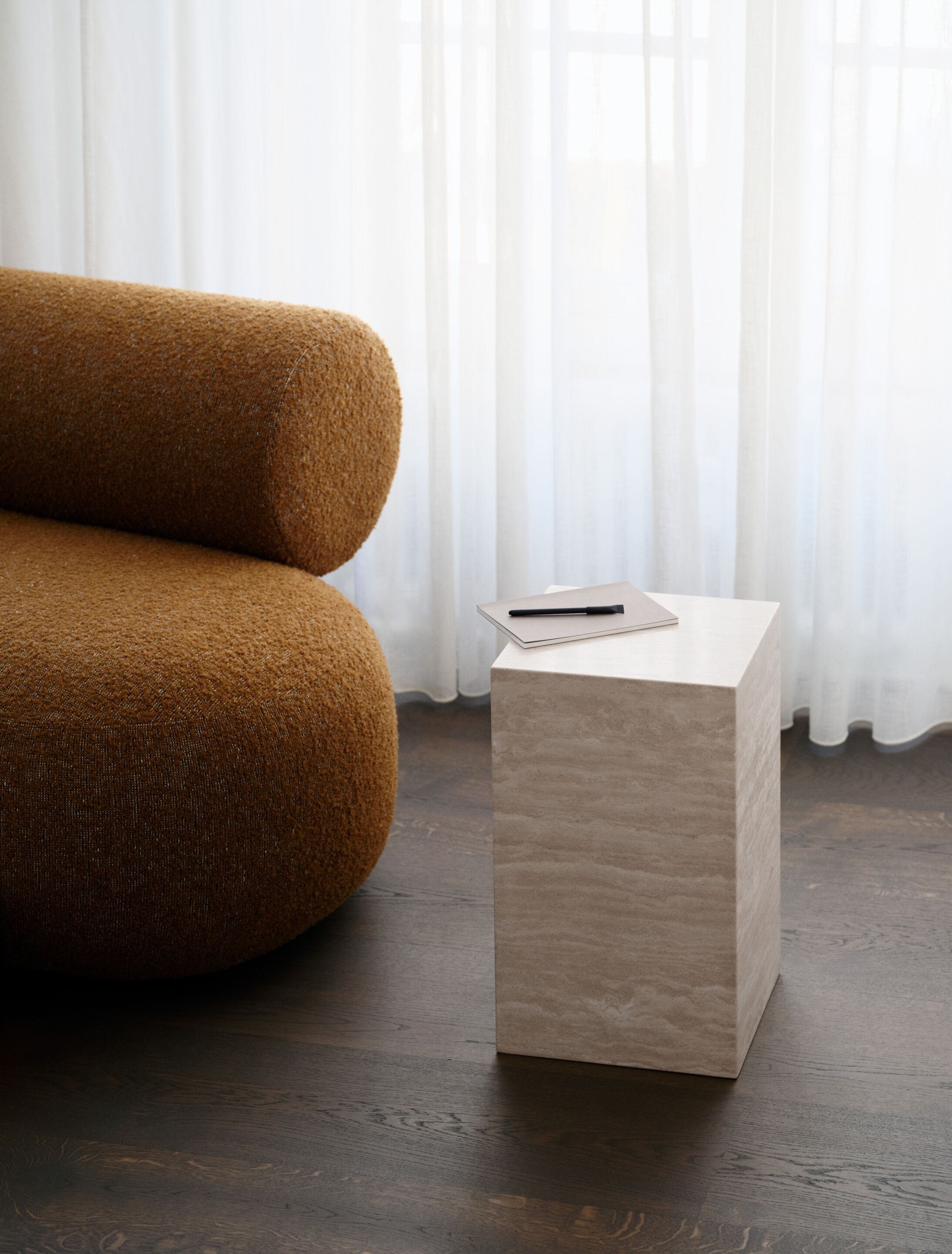 CUBISM — Monolithic travertine coffee table