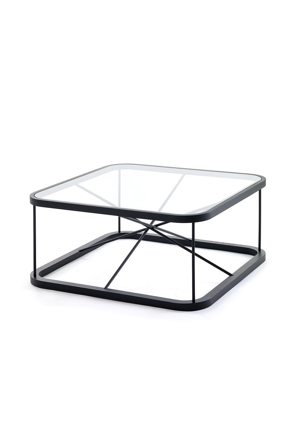 TWIGGY XL Square wood and glass coffee table