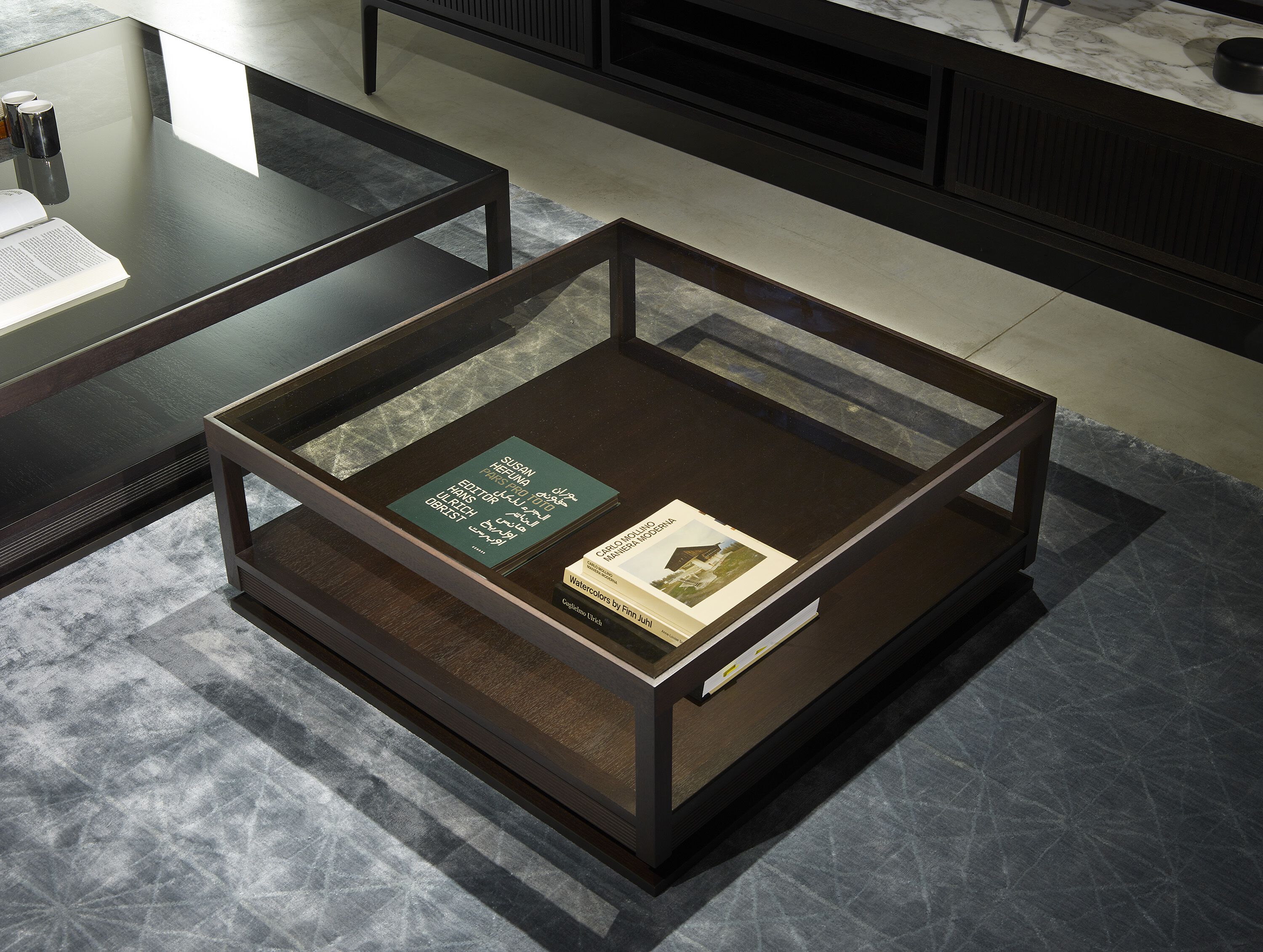 I.C.S. TAVOLINO Wood and glass coffee table