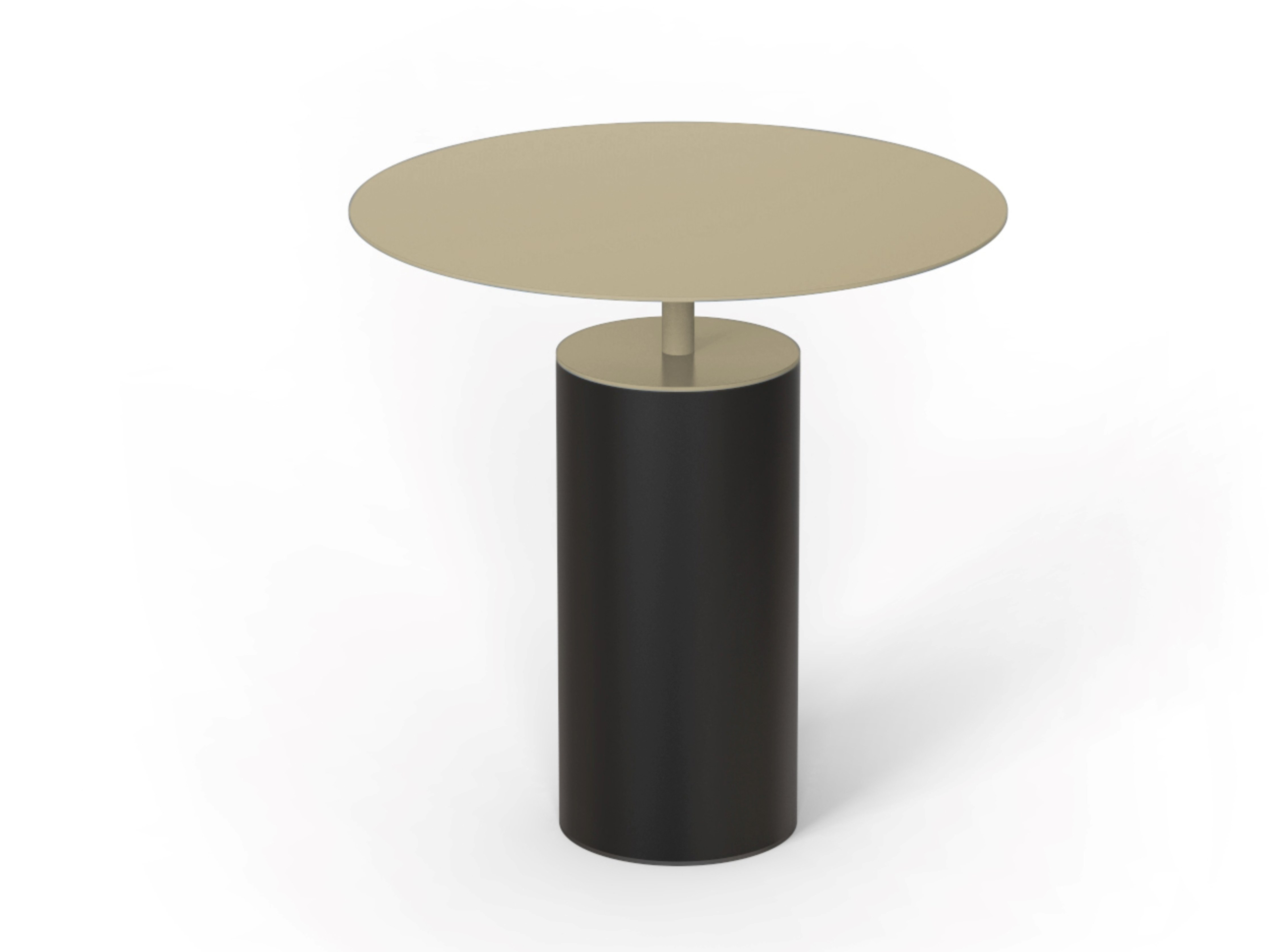 Round coffee table with carbon fiber base and metal top
