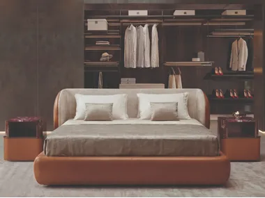 Upholstered bed in leather and fabric ROYAL Longhi