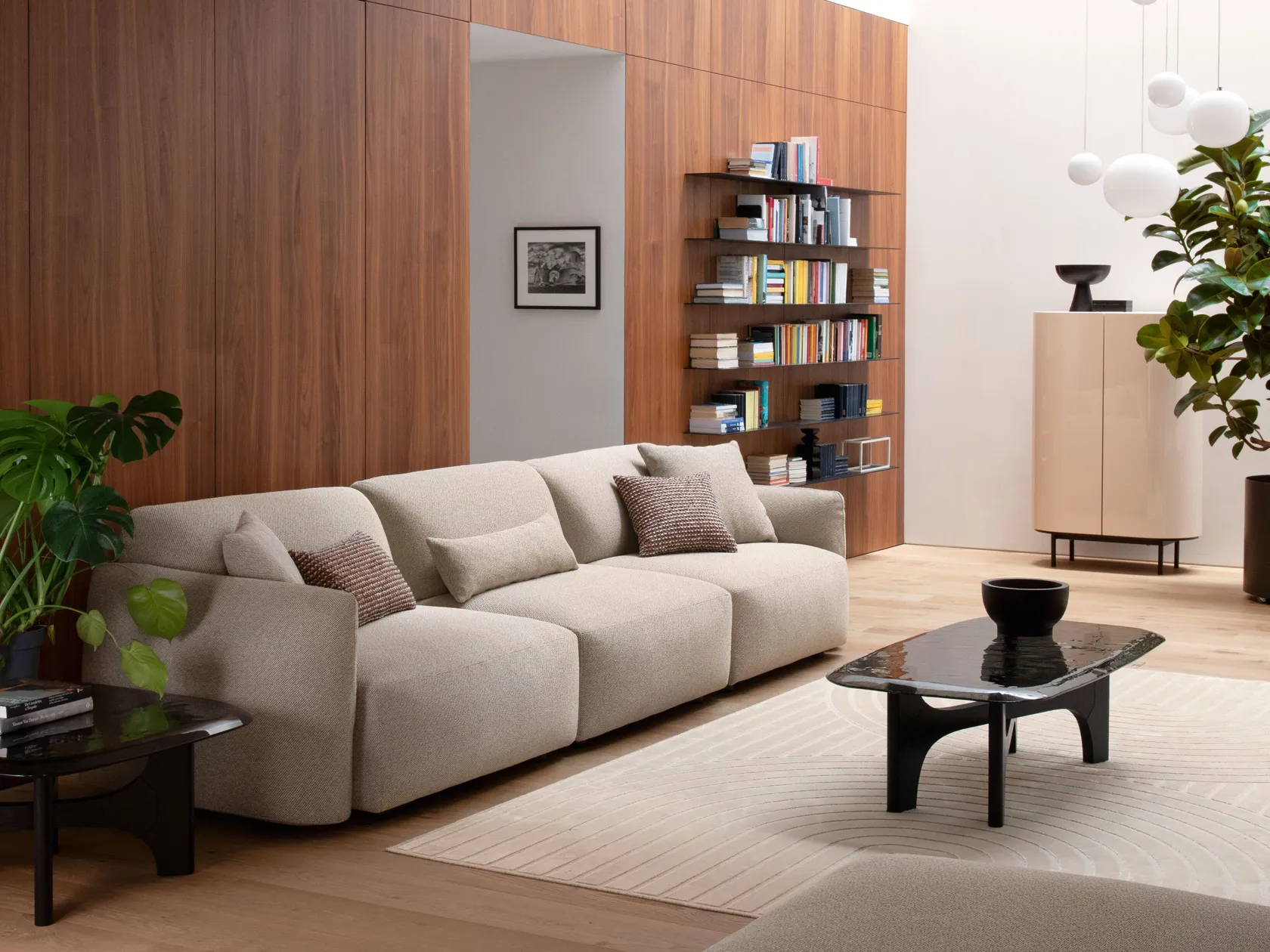 Modular fabric sofa with chaise longue