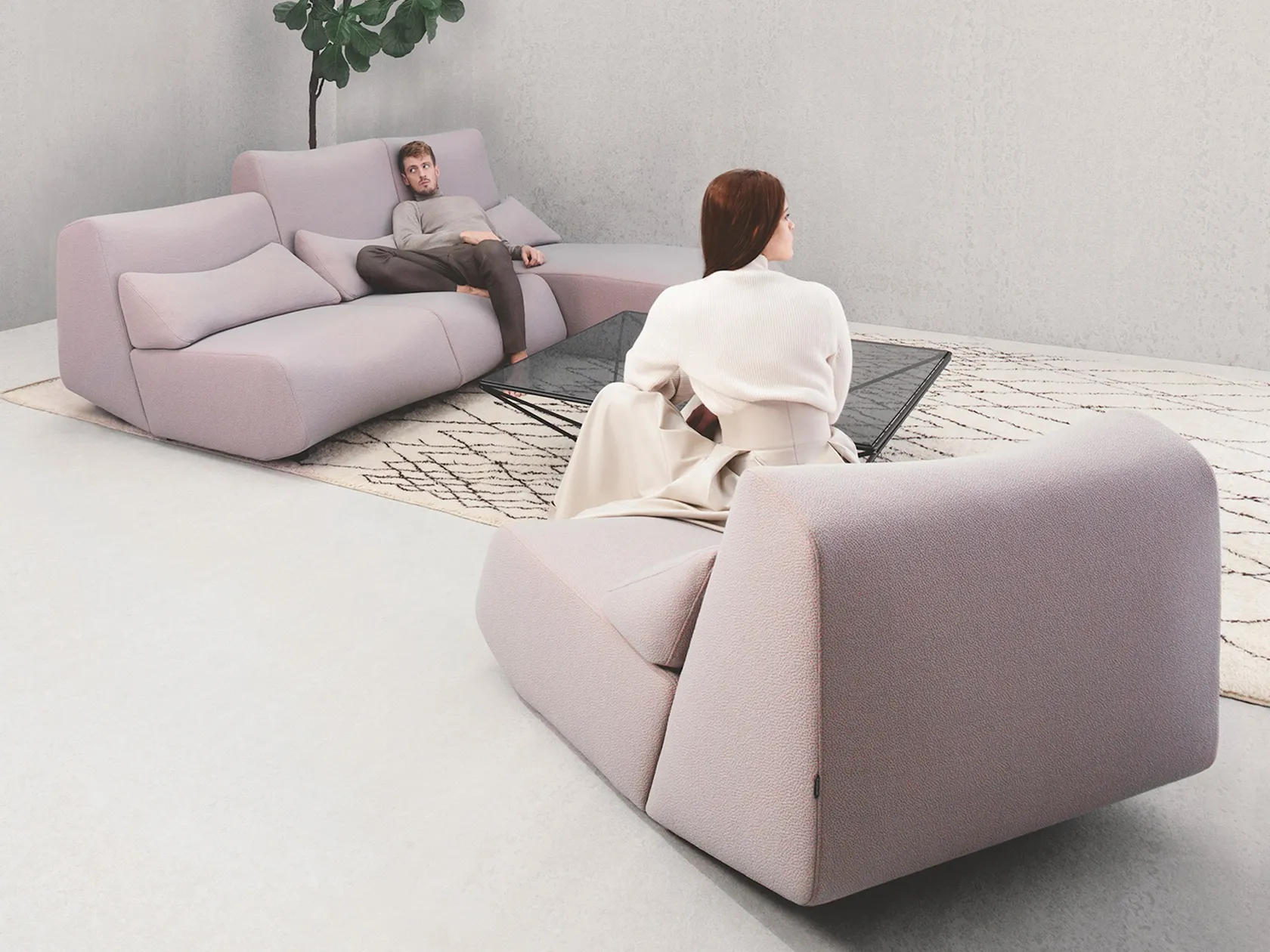 High-back fabric armchair