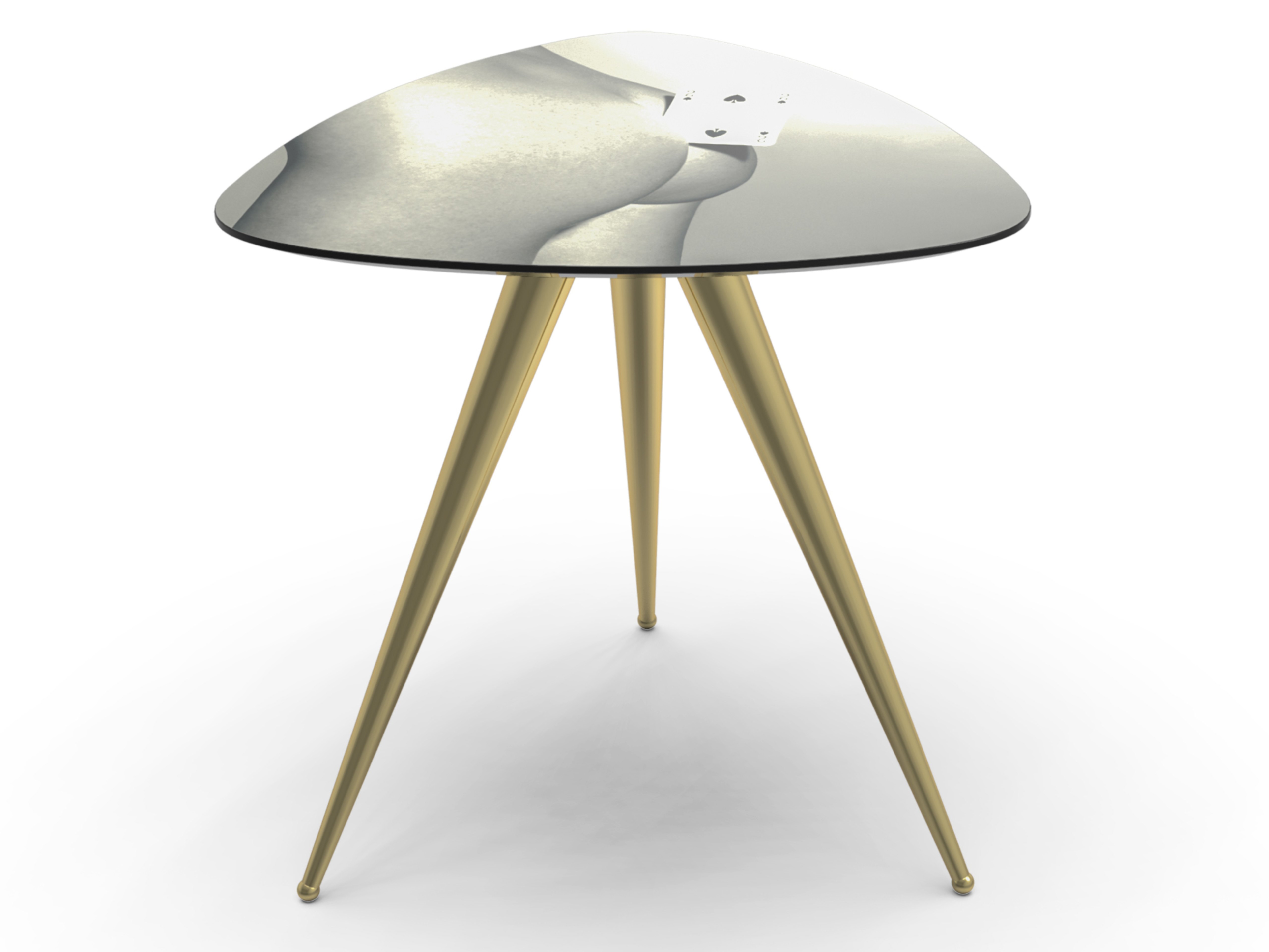 TWO OF SPADES — Triangular coffee table with MDF top and metal legs