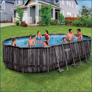 Power Steel™ Frame Pool Complete set with filter pump 610 x 366 x 122 cm , wood printing (bog oak), oval