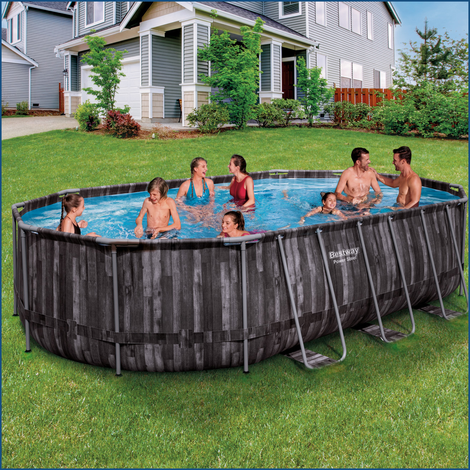 6942138983593 pt01 08b2687d6aa6c72a - Power Steel™ Frame Pool Complete set with filter pump 610 x 366 x 122 cm , wood printing (bog oak), oval