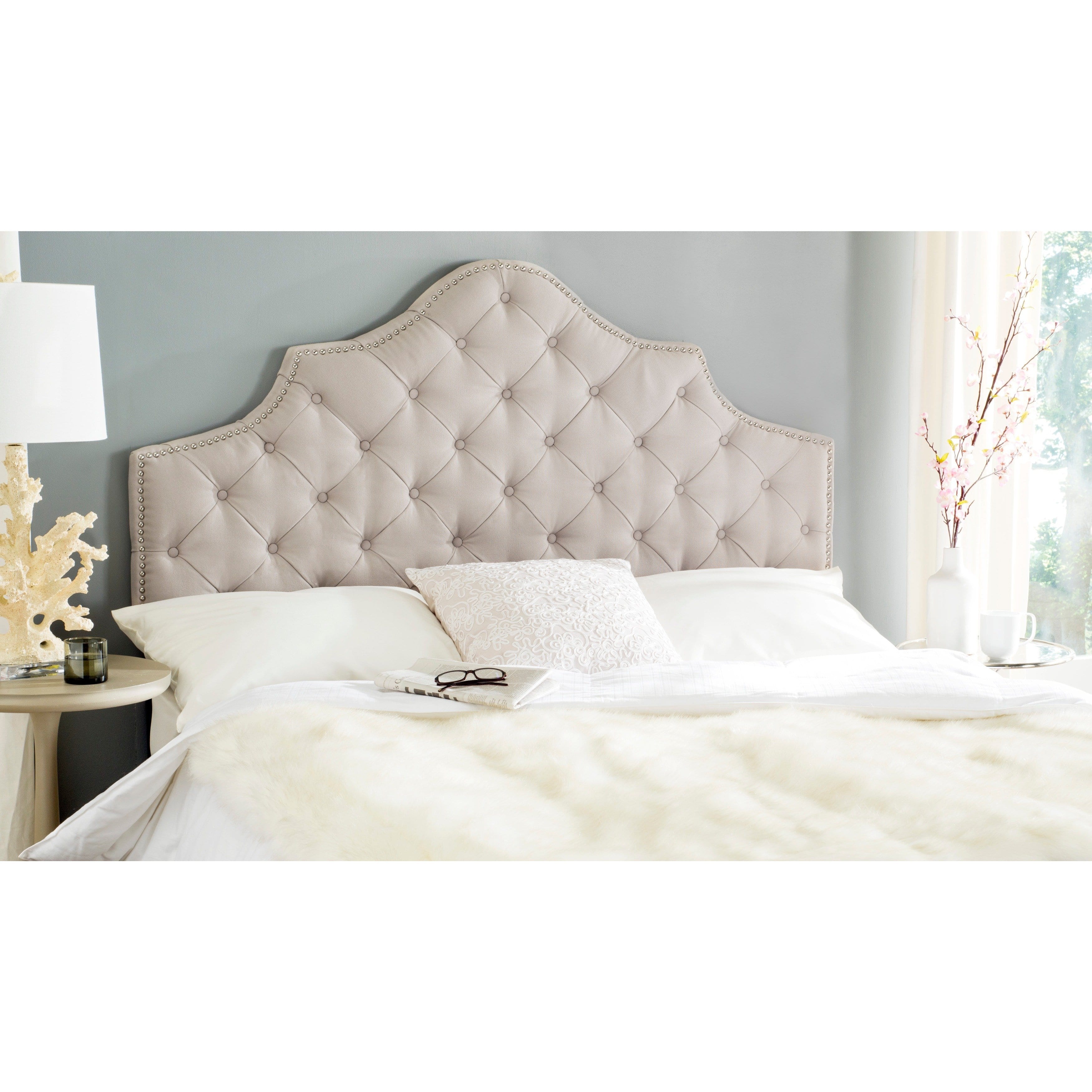 Safavieh Arebelle Taupe Tufted Headboard King 413bd859 a260 47ff aa84 8e88af316a84 - Taupe Linen Upholstered Tufted Headboard