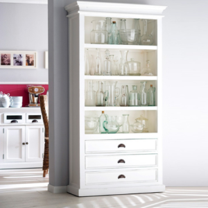 Charlen Distressed White Bookcase /Kitchen Buffet  | Fully Assembled