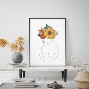 Minimalist Modern Woman Line Art Flower Head Art Print 300x300 - Cart
