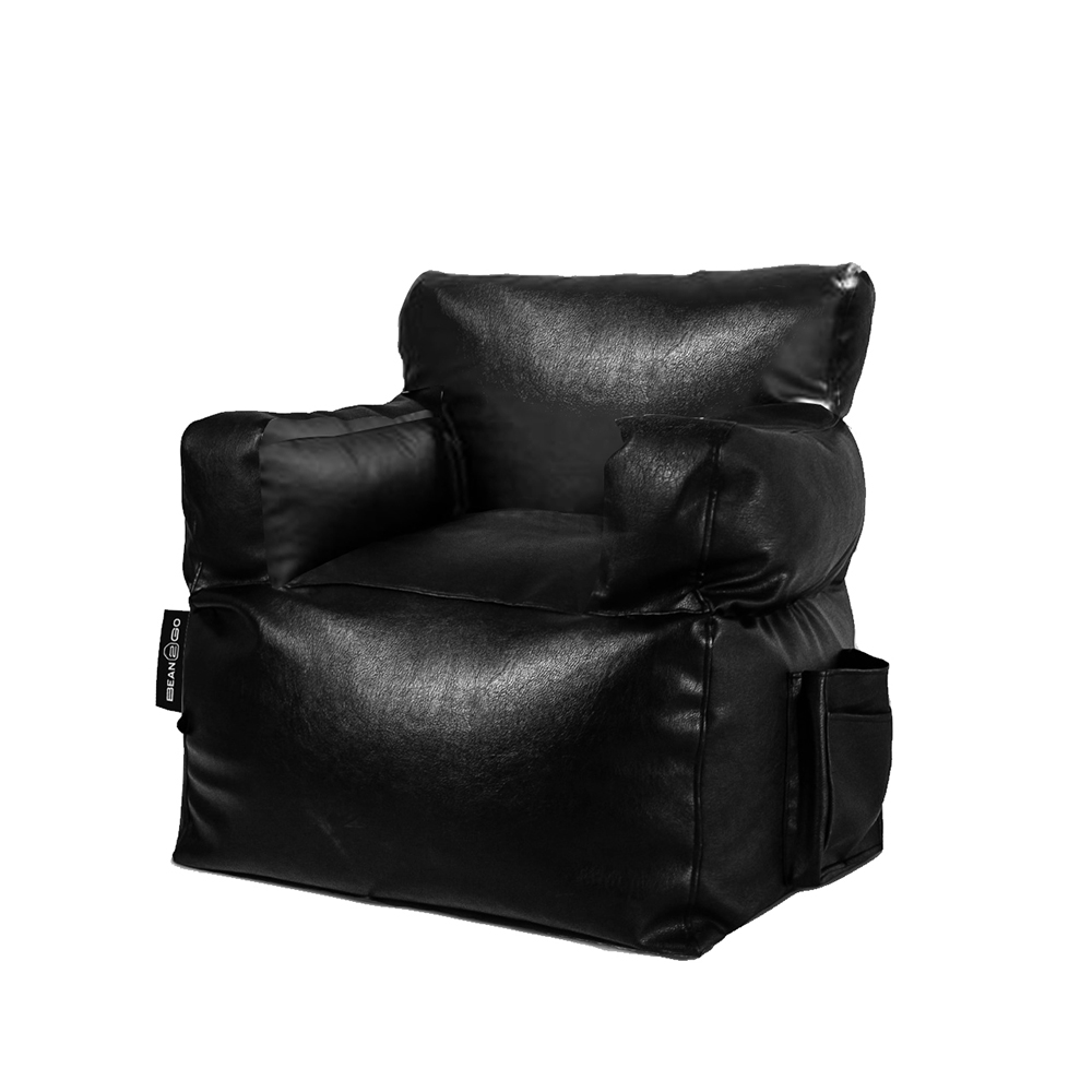 6223008411157 - Royal Leather Beanbag Chair 90 x 90 cm by Bean2go - Black