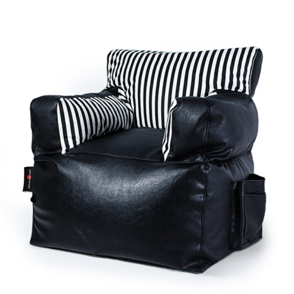Royal Leather Beanbag Chair 90 x 90 by Bean2go – Black Stripes
