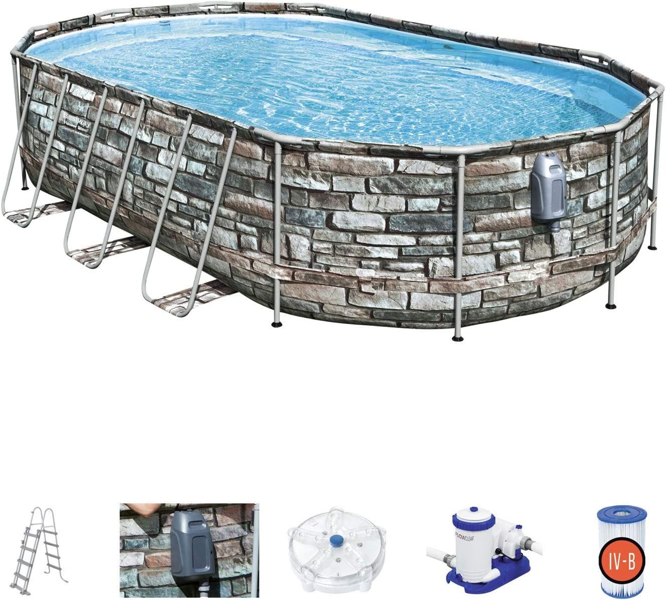 71cu 8ppybl. ac sl1500  - Bestway Power Steel Above Ground Swimming Pool Oval Set 610x366x122 Cm - No:56719