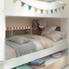 Modern White Bunk Bed with Stairs, Storage Shelves & Pull-Out Drawer – Perfect Space-Saving Solution for Kids & Teens