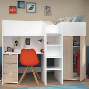 Multifunctional Loft Bed with Desk, Wardrobe, and Shelving