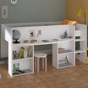 Multifunctional Loft Bed with Integrated Desk and Shelves