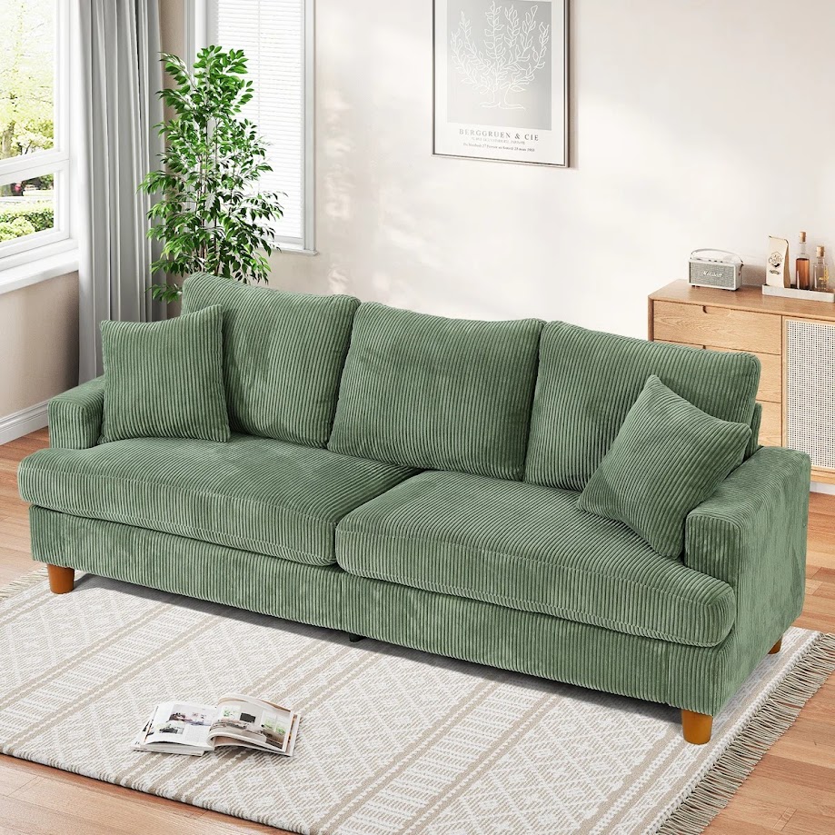 87 SolidWoodLegCorduroy3 PersonSofawith2Pillows 1192196253 - Corduroy Sofa -Model A251
