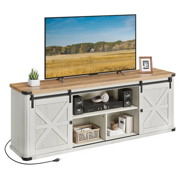 CesileeTVStandforTVsupto75 with2SlidingBarnDoorsandBuilt InChargingStation - Cesilee – Model A607
