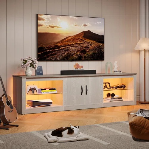 Kruszewski70InchLedTVStandfor75InchTVLargeEntertainmentCenterGamingwithAdjustableGlassShelves - Kruszewski – Model A574