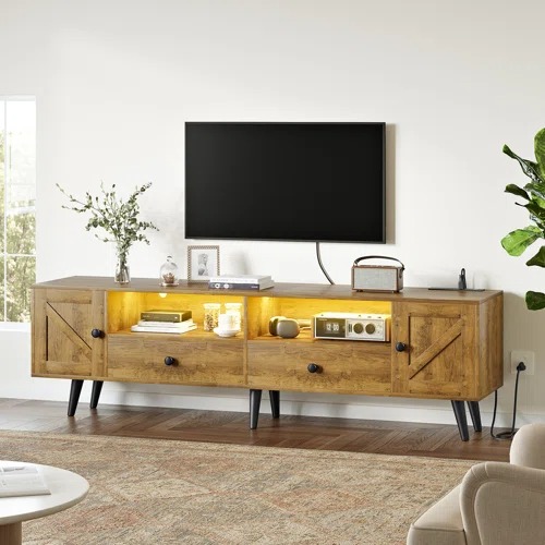 LEDWoodTVStandwithPowerOutletsModernEntertainmentCenterforTVs - Torron – Model A578
