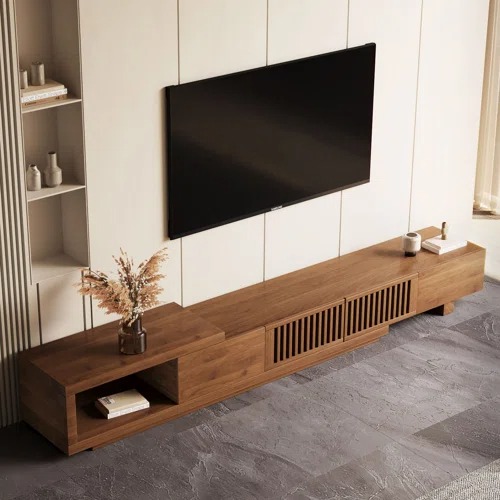 Roanoke78  103 RetractedExtendableTVStand WoodTVConsoleMediaCabinetwithStorageWalnut - Roanoke – Model A582