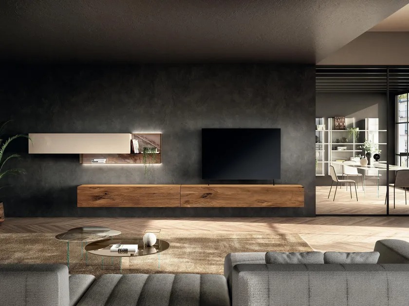 Wood and Glass TV Wall System – A782