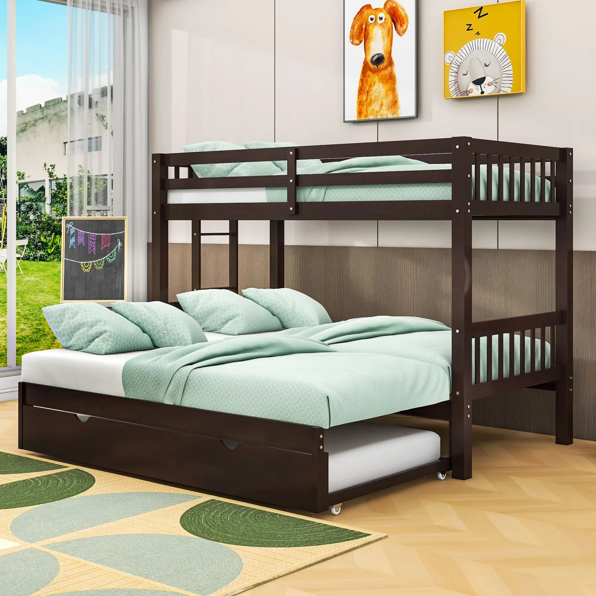 Bellos Twin Over Twin Standard Bunk Bed with Trundle by Harriet Bee – Model A842