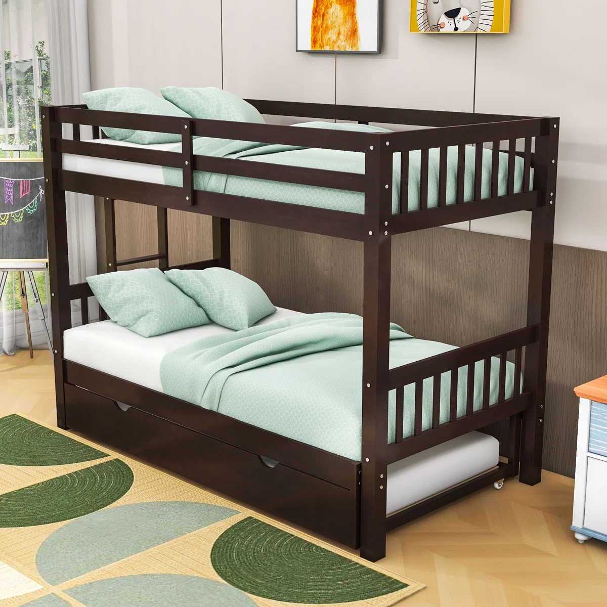 Bellos Twin Over Twin Standard Bunk Bed with Trundle by Harriet Bee – Model A842