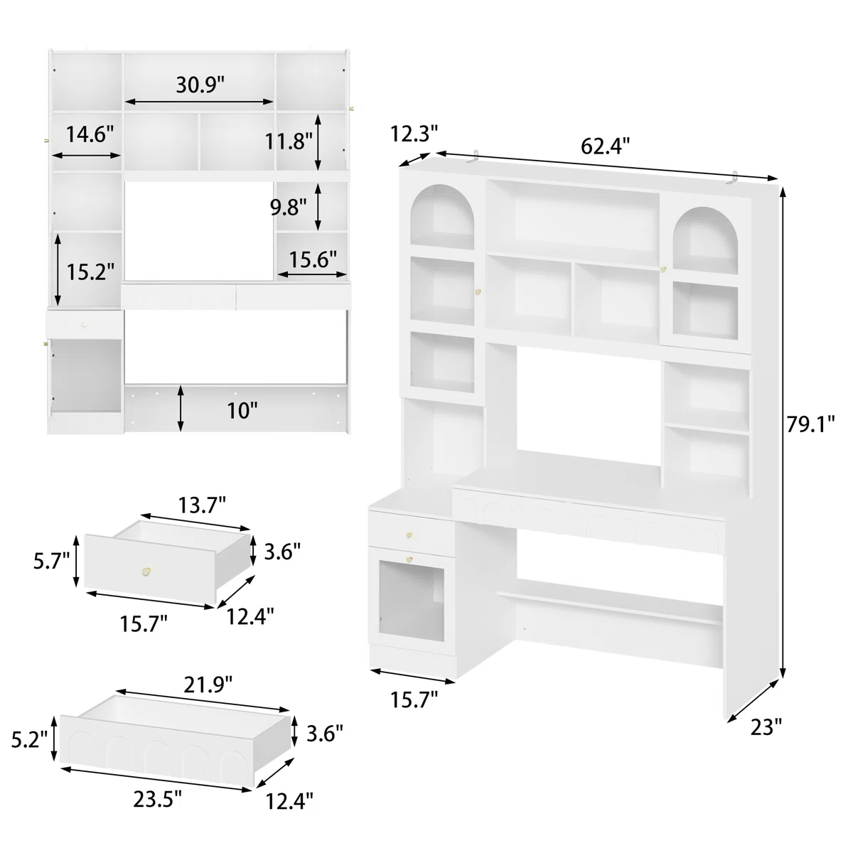 Calo Computer Desk with Bookcase & Storage