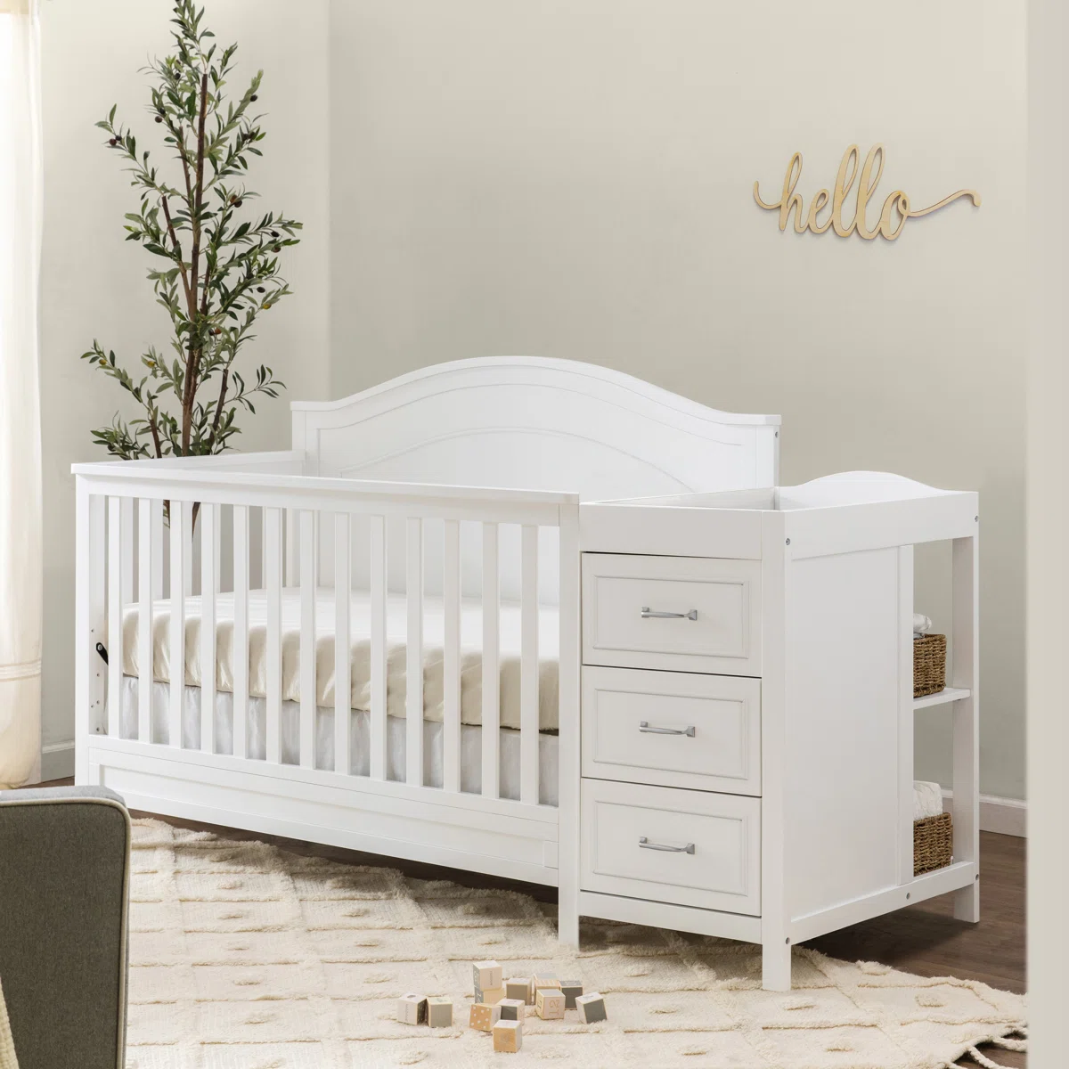 Charlie Baby Crib with Storage &ndash; Classic White