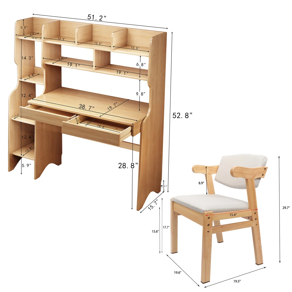COERD Kids Desk with Bookcase & Storage