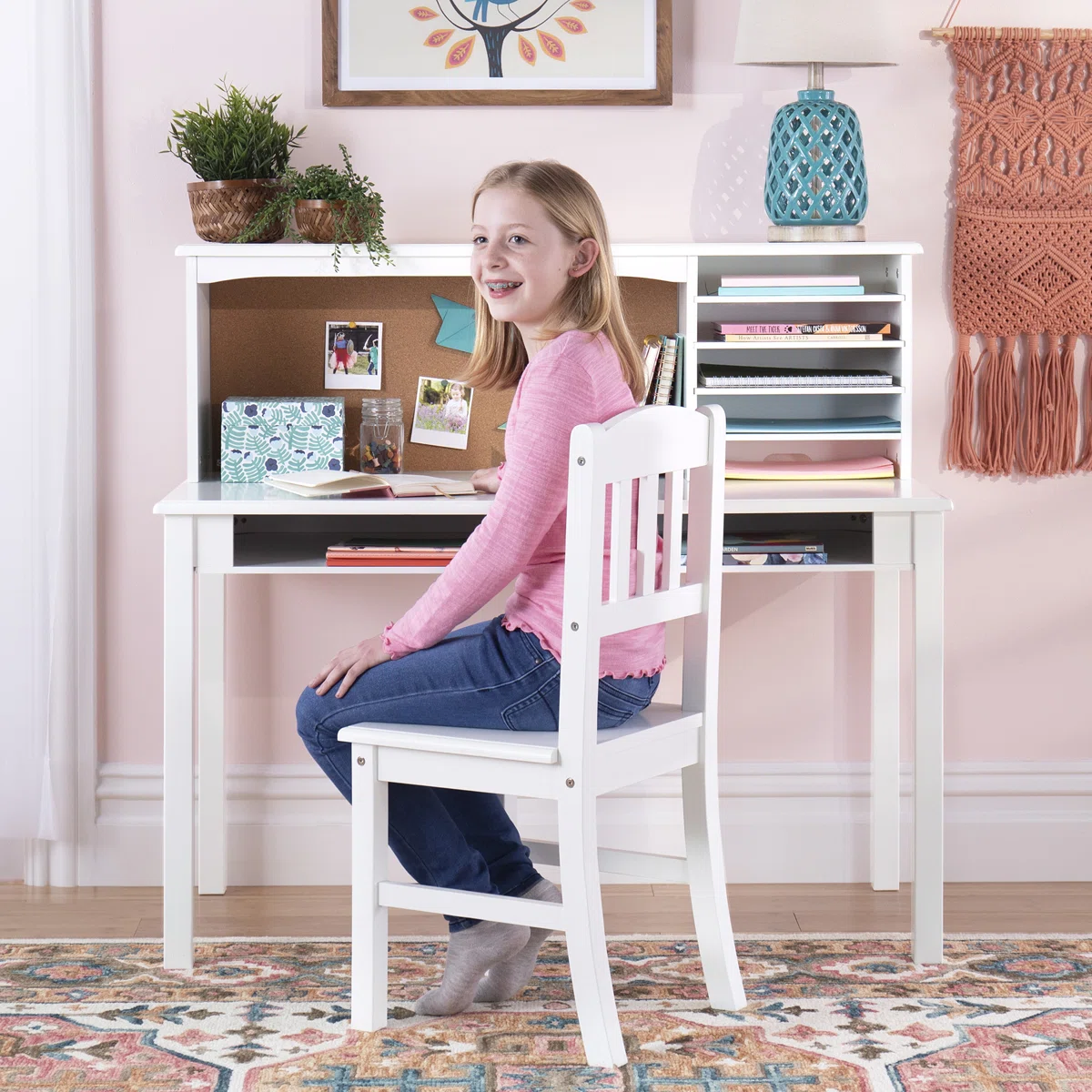 Kids Media Desk with Corkboard & Storage