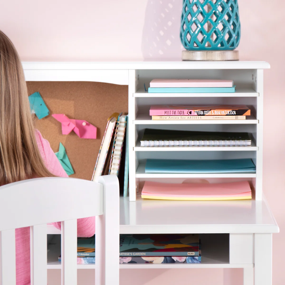 Kids Media Desk with Corkboard & Storage