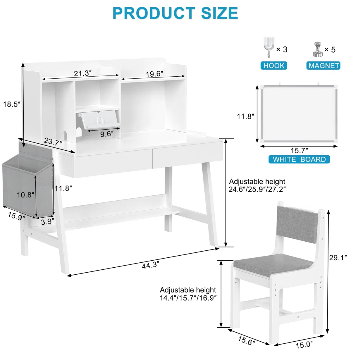Adjustable Kids Desk with Storage & Chair – Model A1043