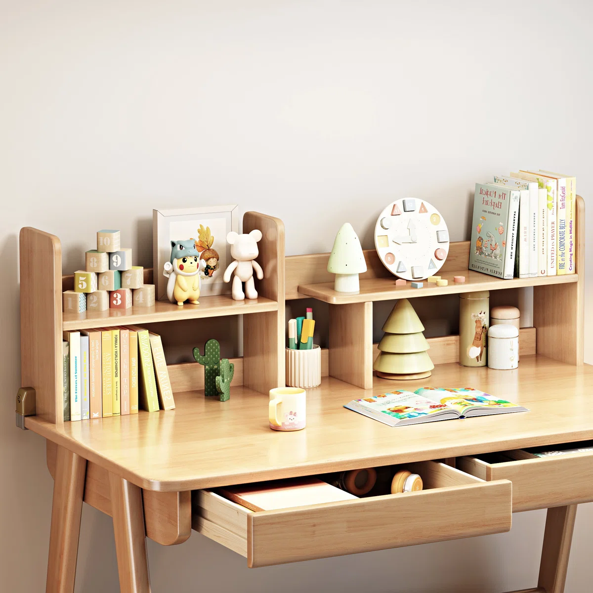 Kids Writing Desk with Open Shelves