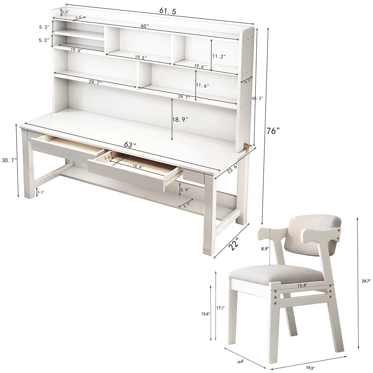 Kids Writing Desk with Bookcase & Storage – Model A1015