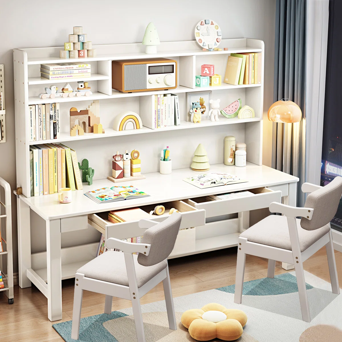 Kids Writing Desk with Bookcase & Storage