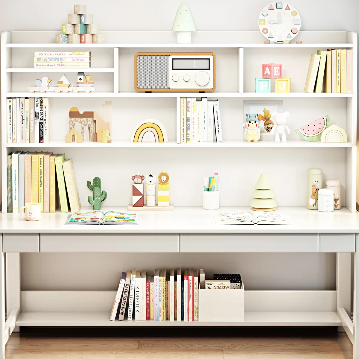 Kids Writing Desk with Bookcase & Storage