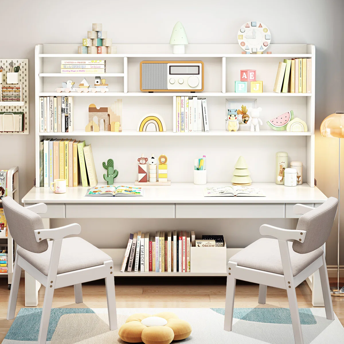 Kids Writing Desk with Bookcase & Storage