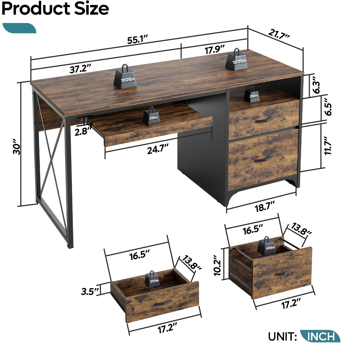 LABELLE Rustic Industrial Desk
