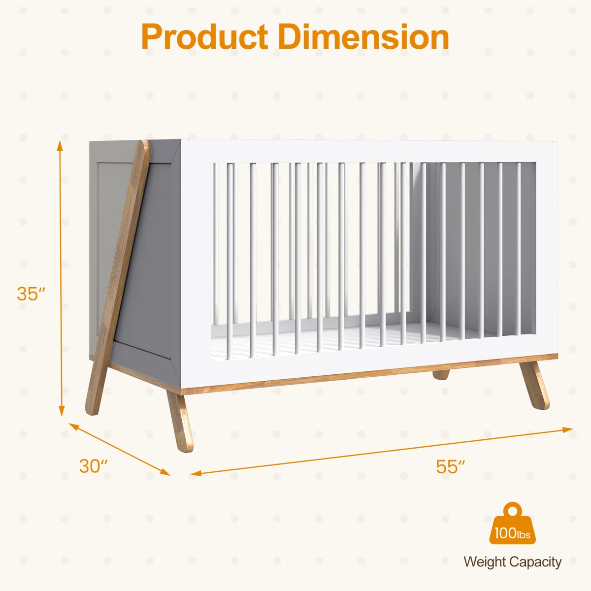 Baby Crib – White Wood Design