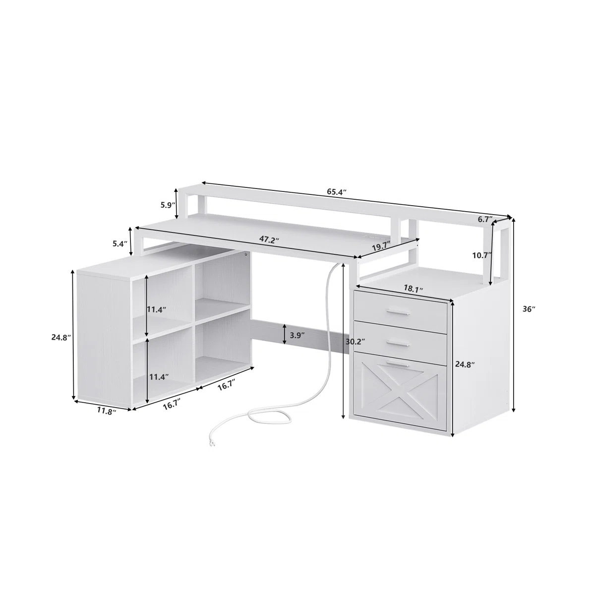 RAVLEEN Modern L-Shaped Desk with LED Lights