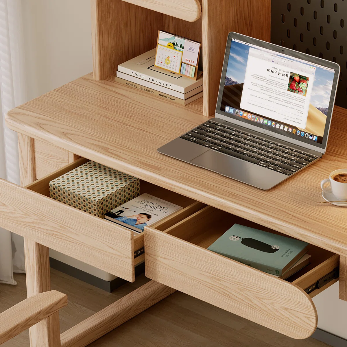 Kids Desk with Pegboard & Cabinet Storage