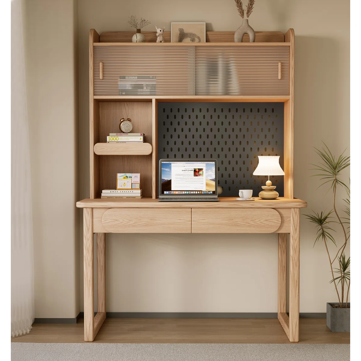 Kids Desk with Pegboard & Cabinet Storage
